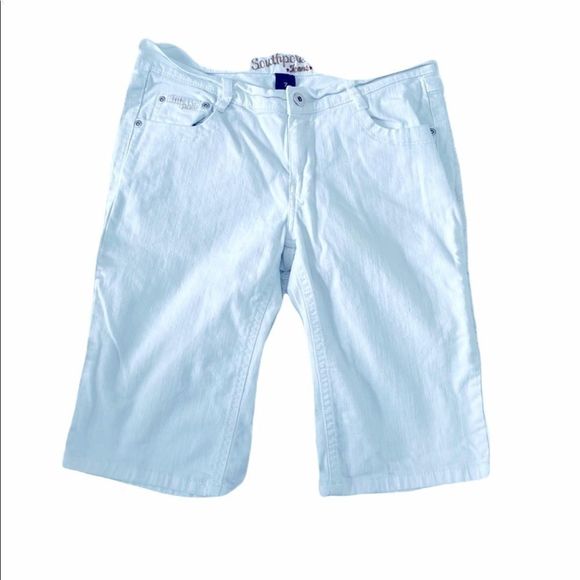 Southpole White Jean Shorts 7 Bermuda Length - Picture 4 of 13